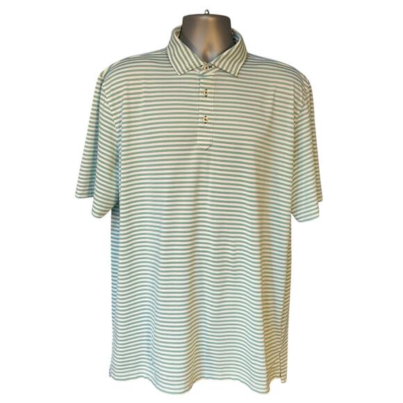 Stitch Golf Green and White Striped Three Button Short Sleeve Polo Size XL - Picture 1 of 9